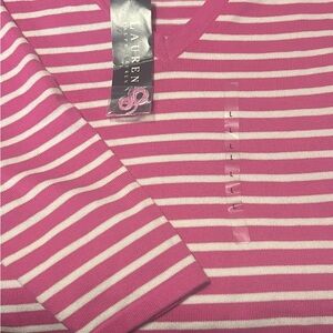 Ralph Lauren V-Neck Pink and White Striped Sweater